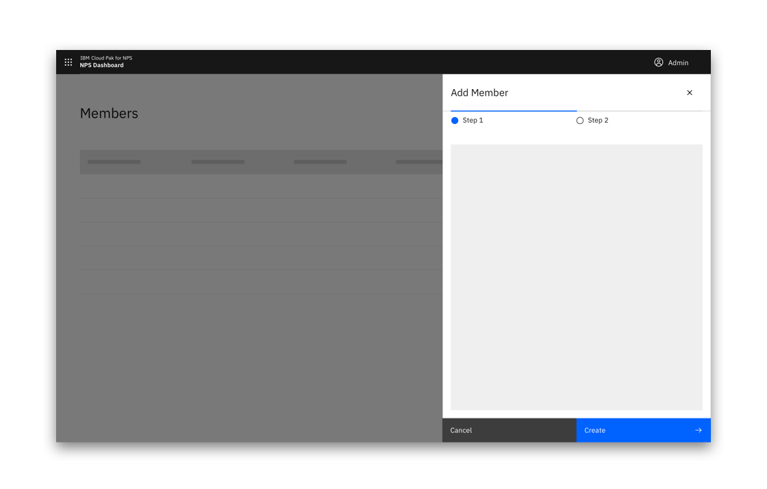 Example of a side panel multistep creation flow