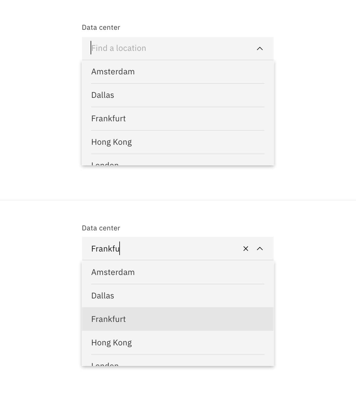 Combo box typing and option hover jumping to matched entry in the menu.